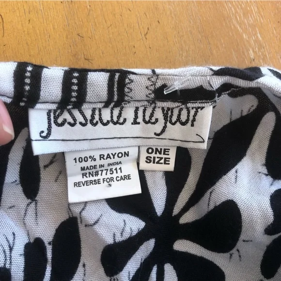 Vintage Black and White Beach Coverup Funky Pattern Maxi Dress Asymmetrical Hem - Picture 8 of 11